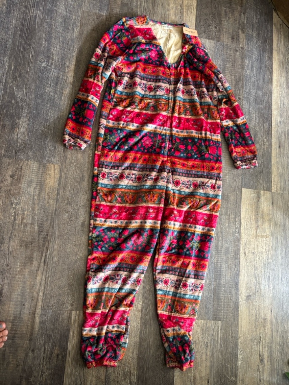 NATURAL LIFE Red Multi-Color Fleece Onesie Pajama Jumpsuit never worn